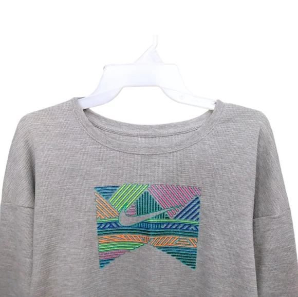 Nike Waffle Knit Gray Long Sleeve Colorful Graphic Top Girls Size Extra Large XL - Picture 3 of 7
